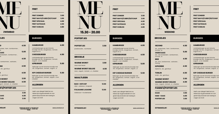 Menukaart zwembadbar
