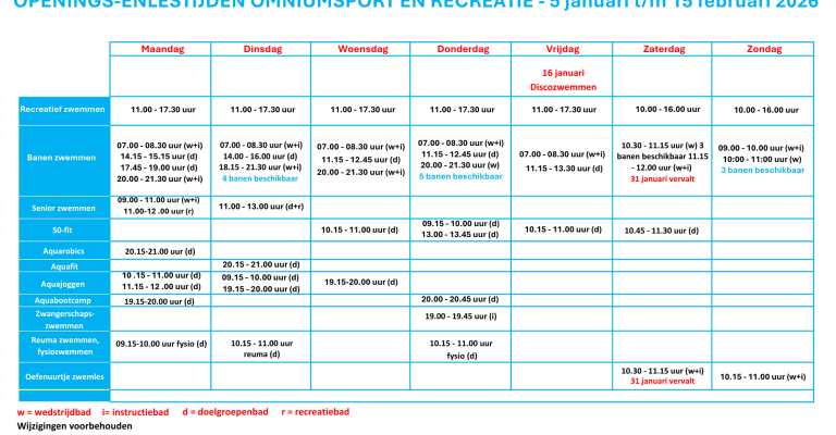 Tijden & Tarieven 2026
