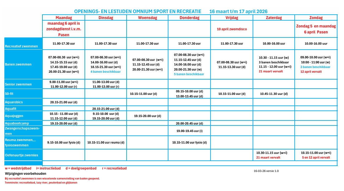 Rooster 21 februari 2026 t/m 17 april 2026