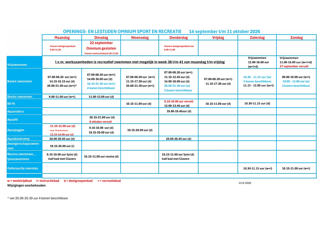 Rooster 14 september t/m 11 oktober 2026