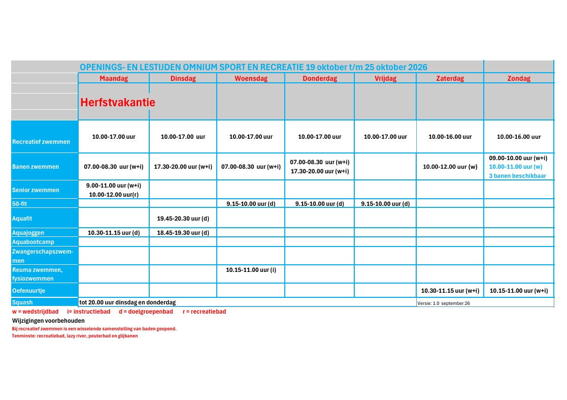 Rooster 19 oktober t/m 25 oktober 2026